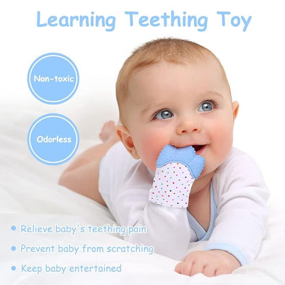 2Pack Silicone Teething Mitt, Soothing Infant Teething Mitten Pain Relief 0-12 Months