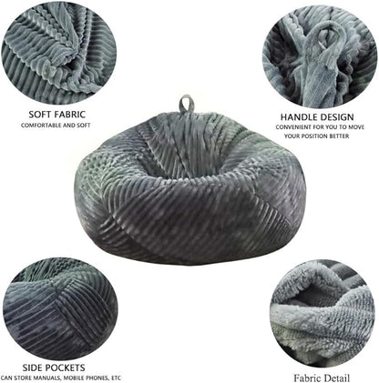 Soft Bean Bag Chair Cover No Filler Sofa Cover Storage Bean Bag Cover Organizing Children Plush Toys (Light Grey, Medium)
