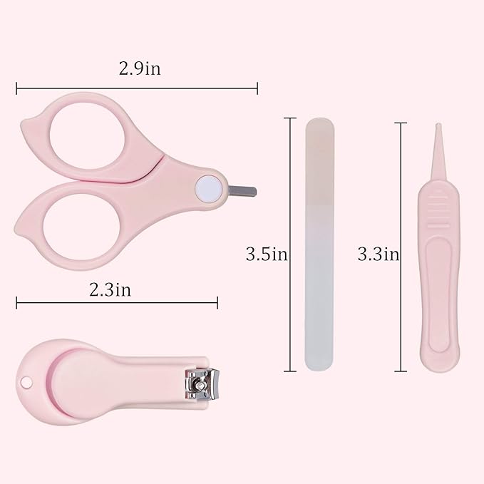 Baby Nail Kit, Baby Manicure Kit and Pedicure with Cute Owl Shape Case. Baby Nail Clipper, Scissor, Nail File & Tweezer for Newborn, Infant & Toddler, Mothers Day(Pink)