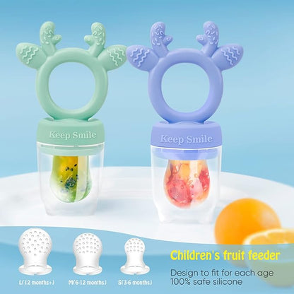 Baby Solids/Frozen Fruit Feeder Pacifier, Infant Teether Toy 4M+ 2-Pack (Deer