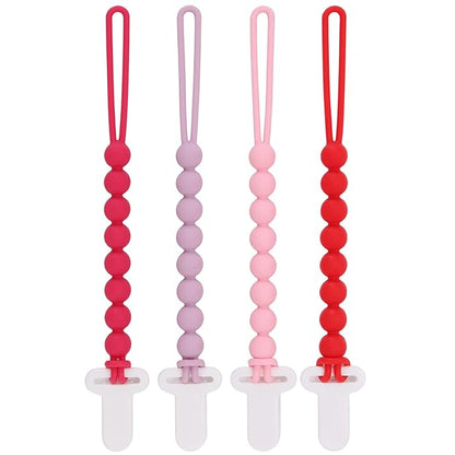 4-Pack Silicone Pacifier Clips with One-Piece Beads for Baby Boys