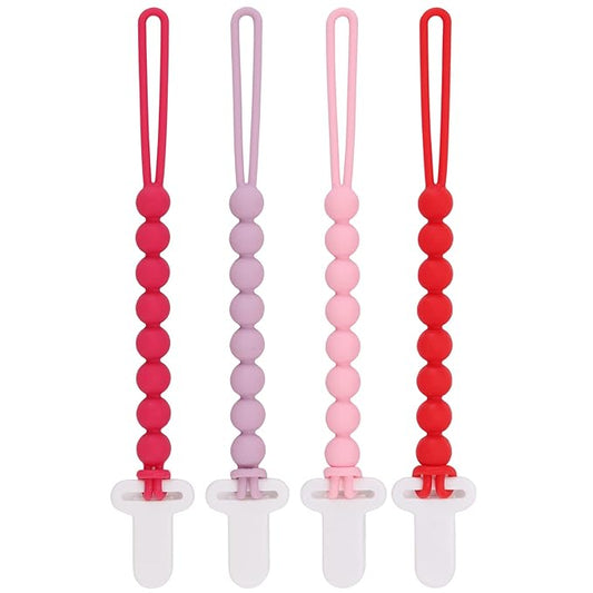 4-Pack Silicone Pacifier Clips with One-Piece Beads for Baby Boys