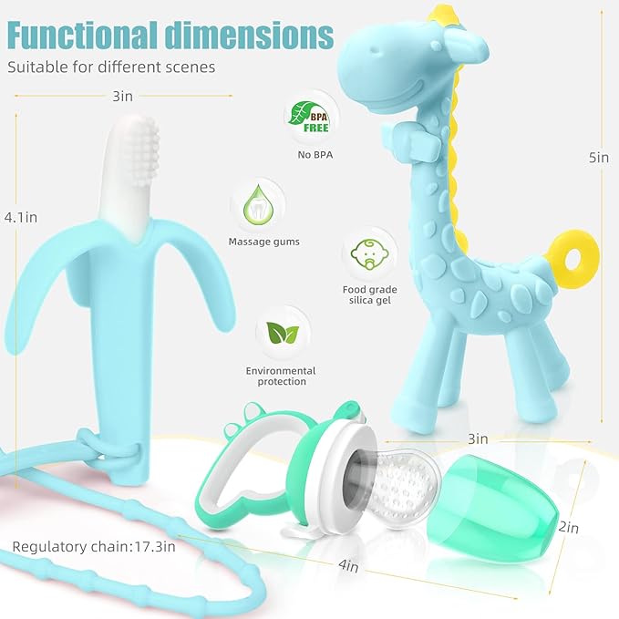 SHARE&CARE Baby Teething Toys for Girls and Natural Organic Fruit 1 Teethers 1 Feeder 3 Silicone