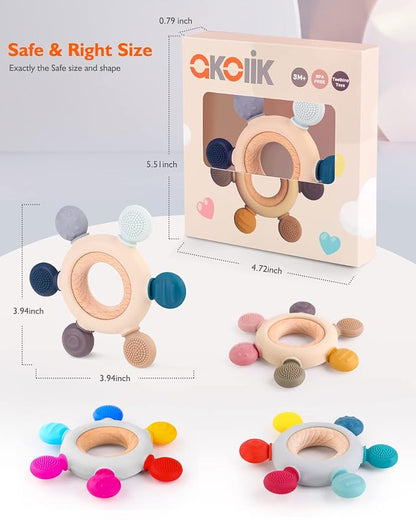 akolik Teething Toys for Babies, Baby Teethers Toy Teething Ring Silicone 3+ Months