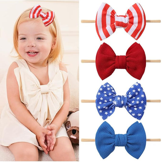 Baby Girl Bows 4th of July Newborn Headband with Bows 0-6 Months