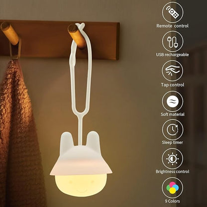 Night Light for Baby Car Seat - Dimming Function 9 Colors Changing Eye Caring Portable Rechargeable & Timing Bedside Light Up Toddler Bed Room Travel Essentials Gift for New Mom Soft Silicone BPA Free