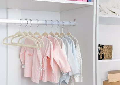 ManGotree 10.95" Baby Velvet Hangers, Non-Slip Infant Coat Hangers, Ultra-Thin Toddler Felt Hangers with 360° Swivel Hook, Space Saving Children's Hangers for Kids Clothes, 48 Pack (Beige)