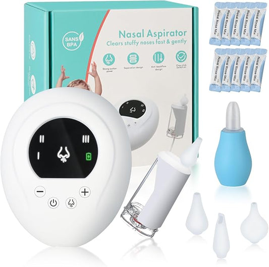 Nasal Aspirator for Baby - Baby Nose Sucker Electric Nose Suction for Baby with Saline Nasal 10 Packs, 3 Silicone Tips