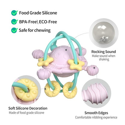 Baby Teething Toy with Rattle - Chew and Rattle Balls for Teething Relief 0-6 Months, 6-12 Months