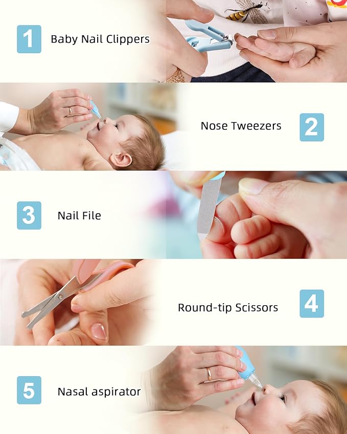Baby Grooming and Health Kit, Lictin Nursery Care Kit, Newborn Safety Health Care Set with Hair Brush,Comb,Nail Clippers and More for Newborn Infant Toddlers Baby Boys,Baby Blue