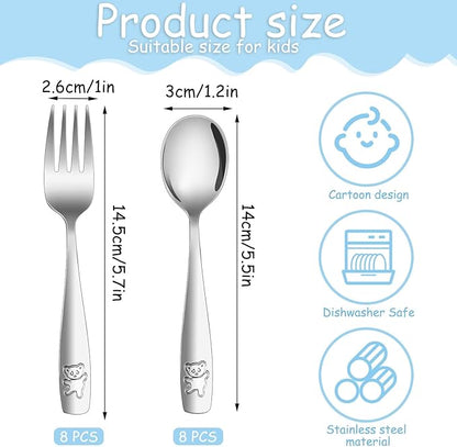 Pimoys 12 Pieces Kids Silverware Toddler Utensils Kids Forks and Spoons Set, Metal Toddler Cutlery Stainless Steel Childrens Flatware Set, Dishwasher Safe