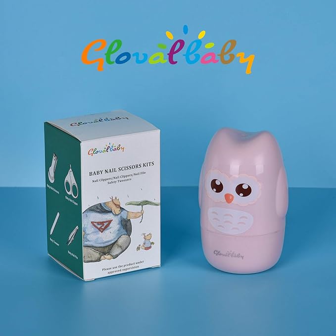 Baby Nail Kit, Baby Manicure Kit and Pedicure with Cute Owl Shape Case. Baby Nail Clipper, Scissor, Nail File & Tweezer for Newborn, Infant & Toddler, Mothers Day(Pink)