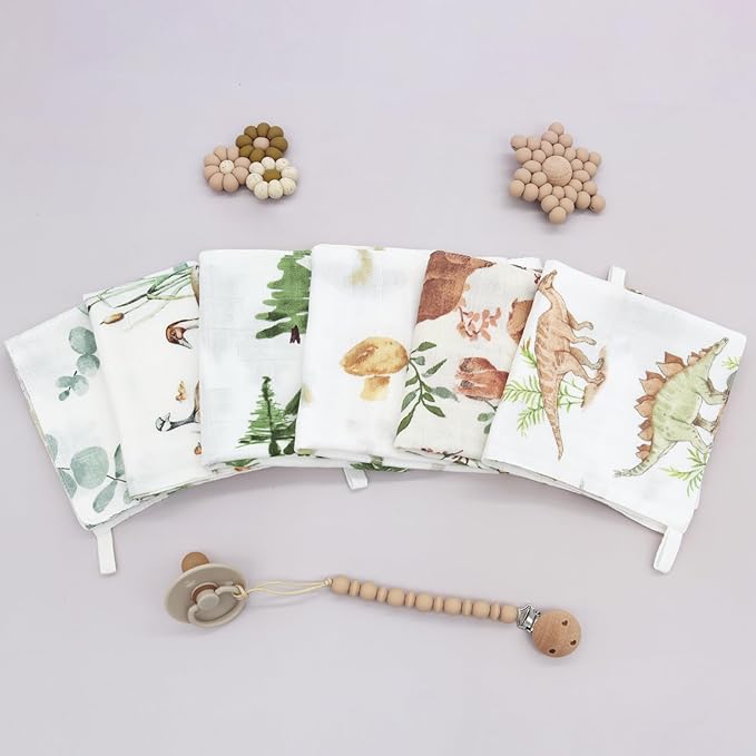 LifeTree 6 Pack Baby Muslin Washcloths for Unisex, 70% Viscose from Bamboo and 30% Cotton Wash Cloth Set for Baby Face Body