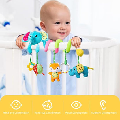 Car Seat Toys, Infant Spiral Plush Hanging Toys for Car Seat Stroller Crib Bassinet Mobile with BB Squeaker Rattles, Baby Toy for 0 3 6 12 Months