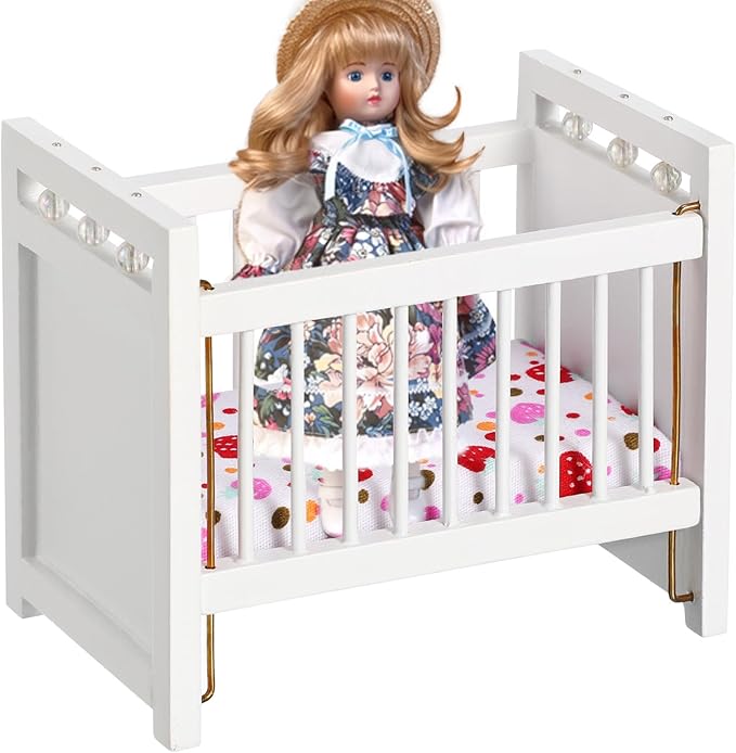 Vaguelly Dollhouse Baby Crib 1:12 Mini Crib Toy,Miniature Crib Dollhouse Mini Furniture Cradle