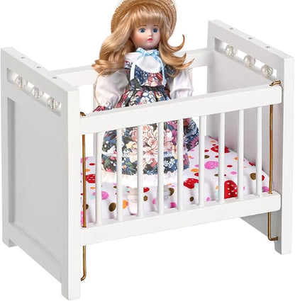 Vaguelly Dollhouse Baby Crib 1:12 Mini Crib Toy,Miniature Crib Dollhouse Mini Furniture Cradle