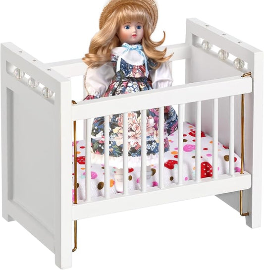 Vaguelly Dollhouse Baby Crib 1:12 Mini Crib Toy,Miniature Crib Dollhouse Mini Furniture Cradle
