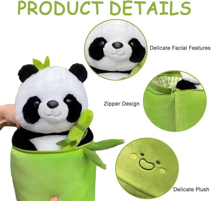 Cute Panda Plush Toy with Bamboo Cover, Bamboo Tube Panda Plush Toy, Kawaii Panda Stuffed Toys, Animal Panda Plush Doll Pillow Toys for Kids Funny Birthday Gift (9.8in)