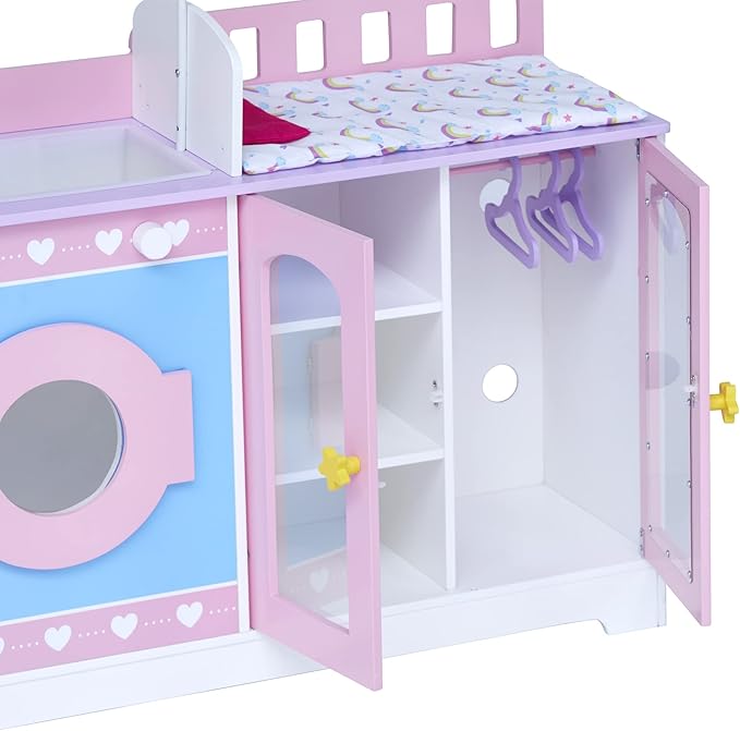 Teamson Kids - Olivia's Classic 6 in 1 Baby Doll Changing Station with Storage, Pretend Play Dolls Furniture