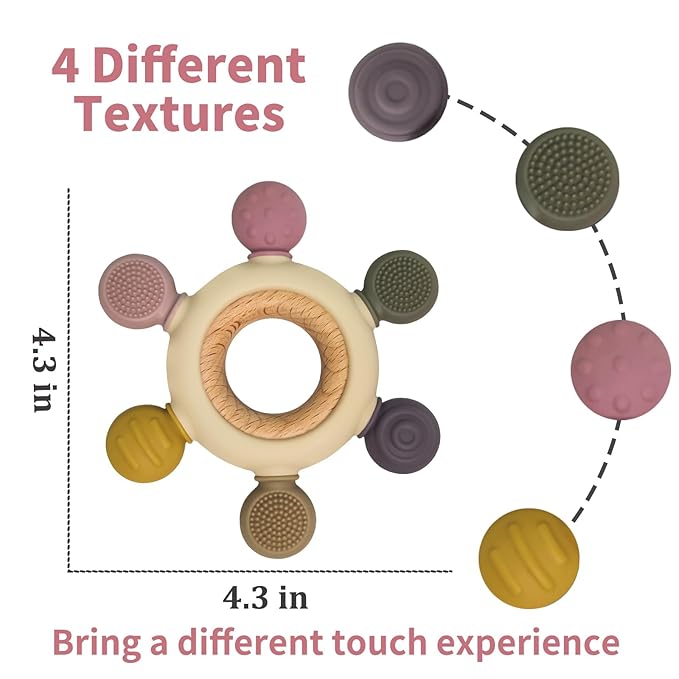 Baby Teething Toys with Wooden Ring, Teethers for Babies 3-6 Months