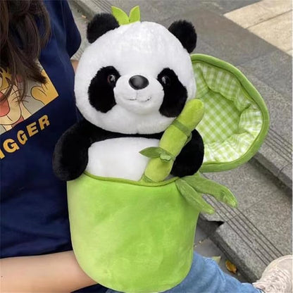 Cute Panda Plush Toy with Bamboo Cover, Bamboo Tube Panda Plush Toy, Kawaii Panda Stuffed Toys, Animal Panda Plush Doll Pillow Toys for Kids Funny Birthday Gift (9.8in)