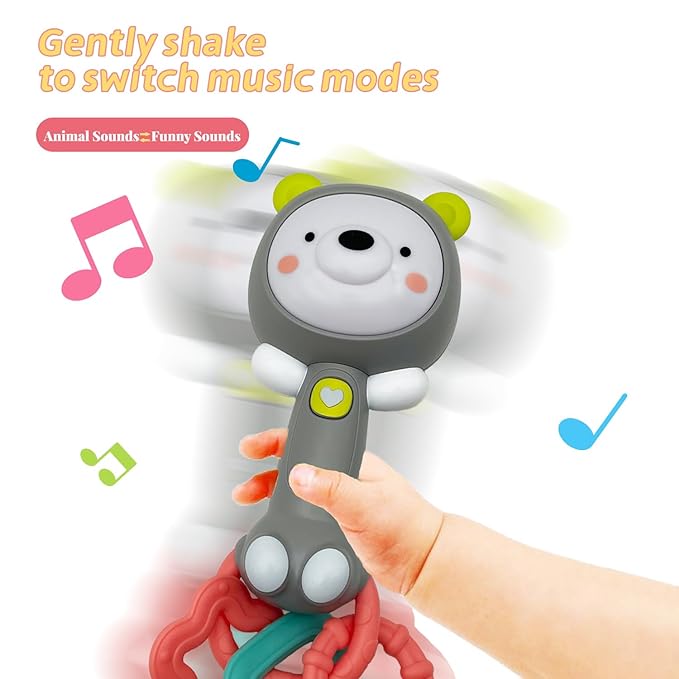 Musical Rabbit Light-Up Toy and Teething Ring for Toddlers Sensory 6 12 18 Month