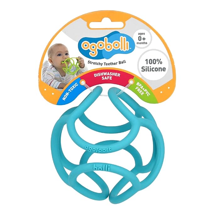 OgoBolli Teether Ring Tactile Sensory Ball Toy for Babies & Toddlers - Stretchy, Squishy 6+ Months
