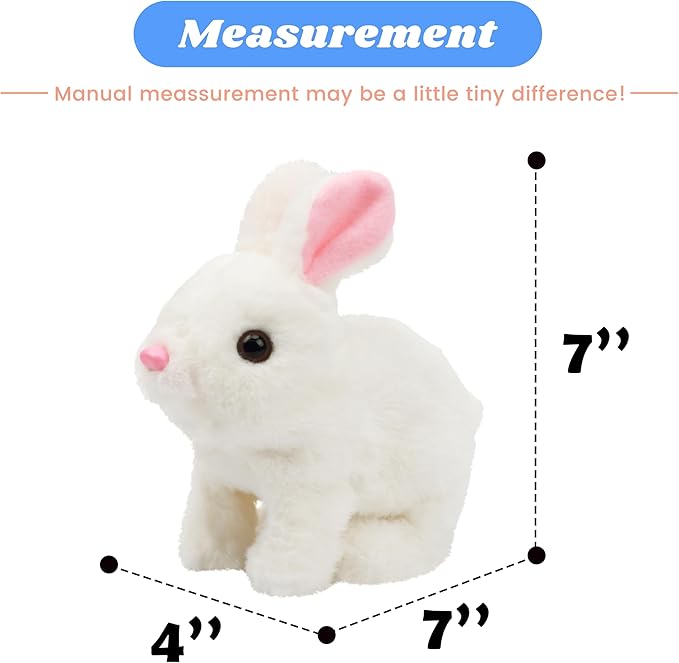 Hopearl Hopping Rabbit with LED Ears Interactive Electronic Pet Plush Bunny Toy with Sounds and Movements Animated Walking Wiggle Light up Ears Twitch Nose Gift for Toddlers Birthday, White 7''