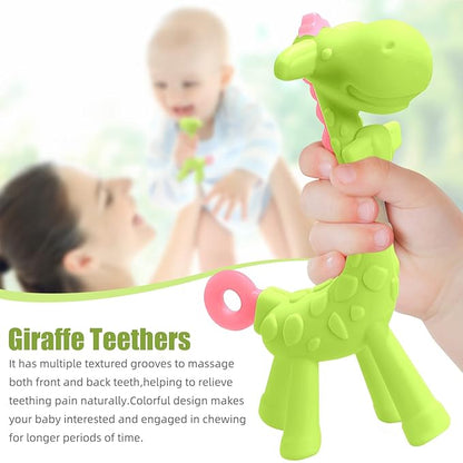 SHARE&CARE BPA Free Silicone Giraffe Baby Teether Toy with Storage Case, for 3 Months Above Infant Sore Gums Pain Relief and Baby Shower