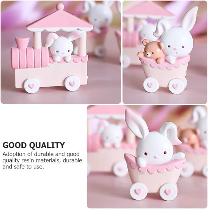 GALPADA Rabbit Train Mini Resin Toy Doll Ornaments Set Cake