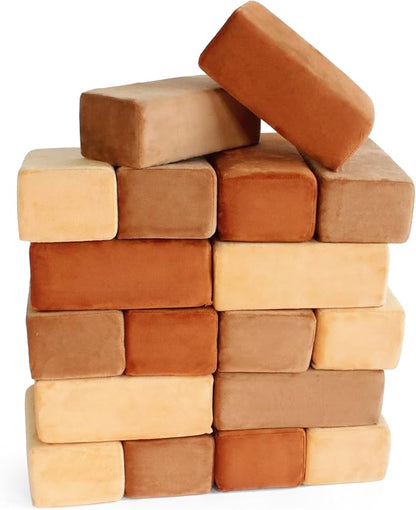 The Original Premium Plush Building Block for Kids - Certified Safe Foam Blocks in Luxuriously Soft Fabric Covers 24 (Desert)