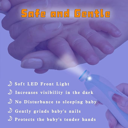 Baby Nail Trimmer Electric, Safe Baby Nail File with Light and 6 Grinding Pads for Newborn Toddler Toes and Fingernails,Baby Nail Trimmer Infant Nail File Electric (Blue)