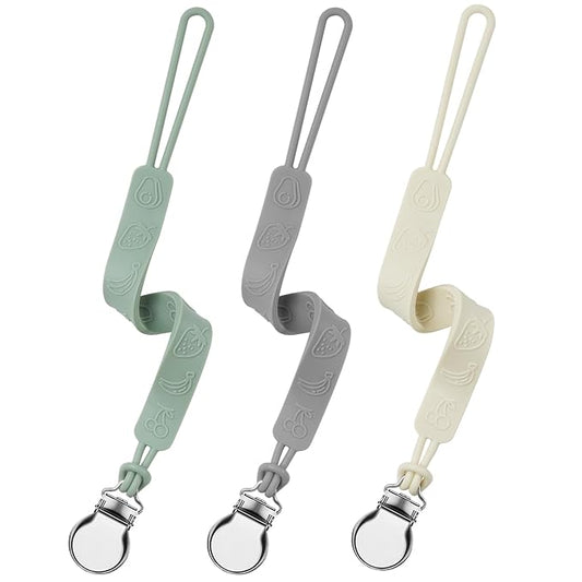 Silicone Pacifier Clip, Seposeve Pack of 3 Baby Pacifier Teether Clip with 4 Texture