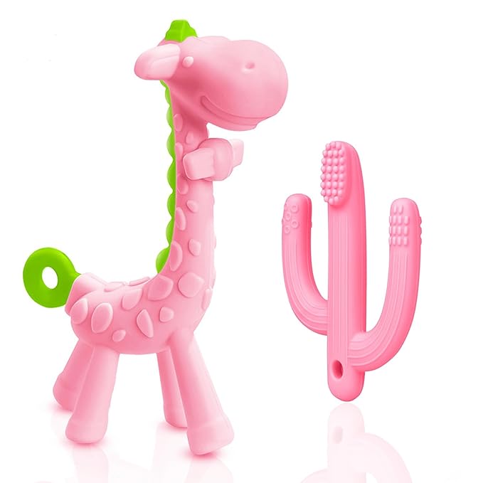 SHARE&CARE BPA Free Silicone Giraffe Baby Teether and Cactus Baby 3 Months