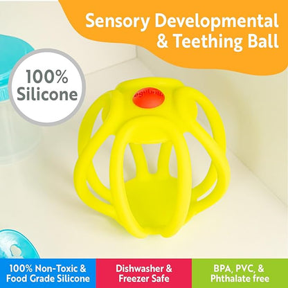 OgoBolli Poppi Teether Ring Tactile Sensory Ball and Pop Up Popper Toy for Babies & Toddlers - Stretchy, Squishy 6+ Months