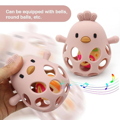 Baby Sensory 4-Piece Toy Set: Hollow Hand-Gripping Chicken Teether, Teething Mitten