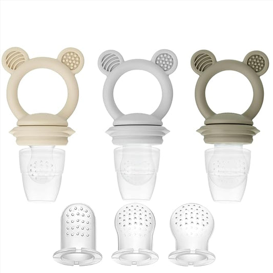 PandaEar 3 Pack Baby Fruit & Food Feeder Pacifier, Silicone Feeder Pacifier with 3 Sizes Pouches for Babies Toddlers Infants Kids