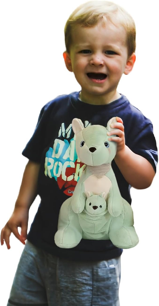Kangaroo Stuffed Animal Plush Doll - Mother Kangaroo with Removable Child Kangaroo Plushies, Adorable Plushie for Ages 3 and Up (Green,10.23 inch)