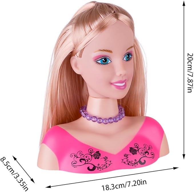 Makeup and Hair Styling Doll Head Toy Kit - 35Pieces Kids Pretend Play Set with Hair Dryer Washable Cosmetics Style Accessories, Makeup Practice Birthday Gifts for Girls