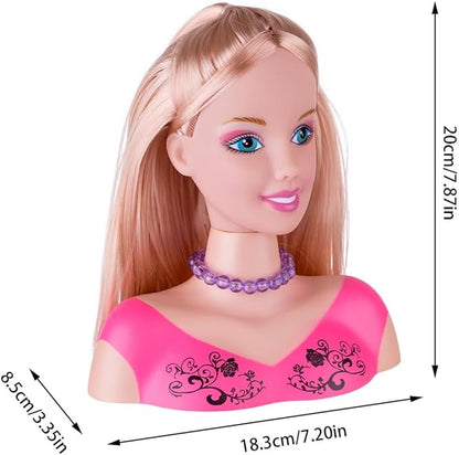 Makeup and Hair Styling Doll Head Toy Kit - 35Pieces Kids Pretend Play Set with Hair Dryer Washable Cosmetics Style Accessories, Makeup Practice Birthday Gifts for Girls