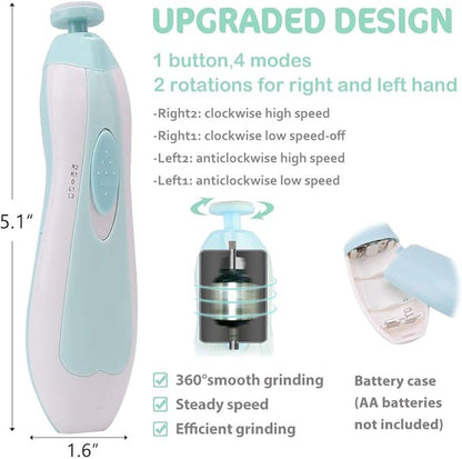 Baby Nail Trimmer Electric Nail File Baby Nail Clippers, Safe Nail Filer Grinder Kit for Newborn Infant Toddler Kids or Adults Toes Fingernails Care Trim Polish, with Led Light and 10 Grinding Heads