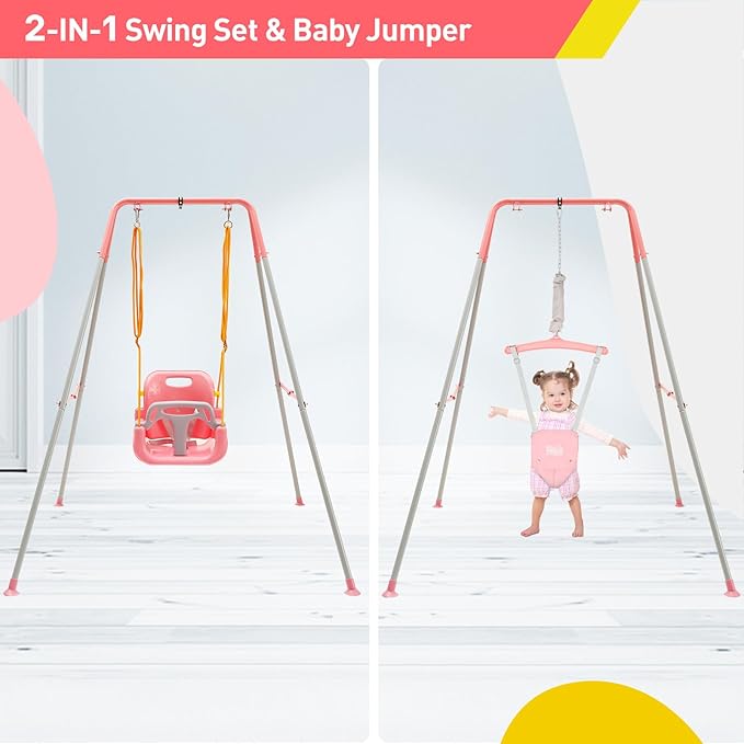 FUNLIO 2 in 1 Swing Set for Toddler & Baby Jumper, Heavy Duty Kids Swing & Bouncer with 4 Sandbags