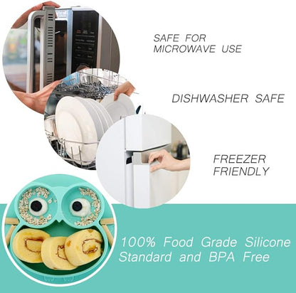 Qshare Toddler Plate, Portable Baby Plate for Toddlers and Kids, BPA-Free Strong Suction Plates for Toddlers, Dishwasher and Microwave Safe Silicone Placemat 11x8x1 inch