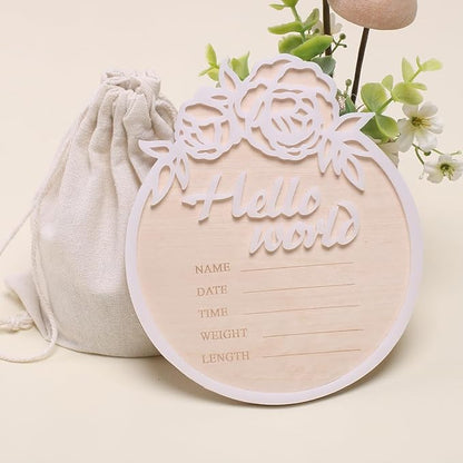 Ylsteed Baby Announcement Signs Baby Milestone Cards Wooden Newborn Photography 6 Inch-White