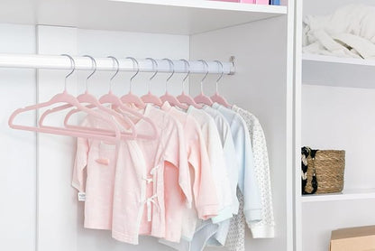 ManGotree 10.95" Baby Velvet Hangers, Non-Slip Infant Coat Hangers, Ultra-Thin Toddler Felt Hangers with 360° Swivel Hook, Space Saving Children's Hangers for Kids Clothes, 48 Pack (Pink)