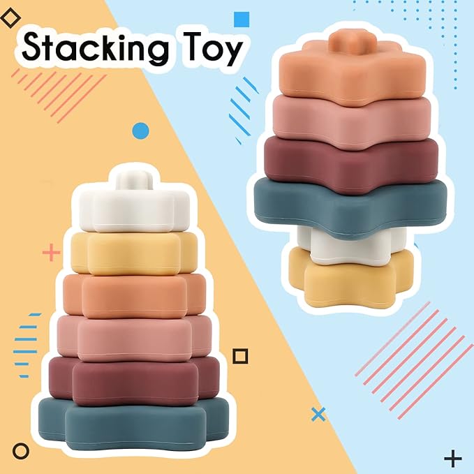 haakaa Silicone Star Stacking Toys, Baby Stacking Rings Baby Stacking Toys & Baby Teether 6Pacs.