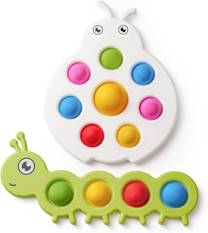 LiKee Fidget Popper Sensory Baby Toys for 10+ Months, Montessori Busy Toy for 1 2 3 Year Old Toddlers Push and Popping Bubbles Fine Motor Skill 1-3 Stress (2 Pieces)