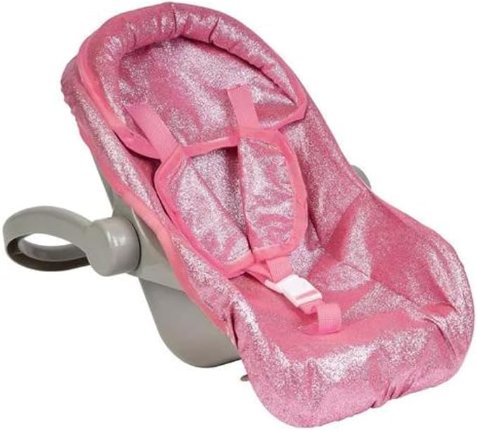 Adora Glam Sparkly & Glittery Pink Car Seat Carrier, Baby Doll Car Seat That Fits up to 20" Dolls and Stuffed Animals 2+ -