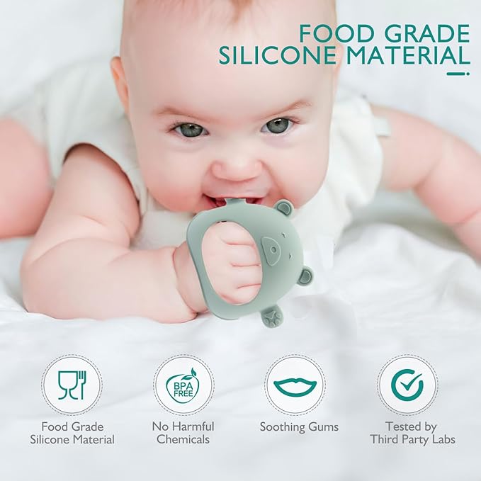 Baby Teether Toy, 2pk Food Grade Silicone Teething Toys for 3-12 Months
