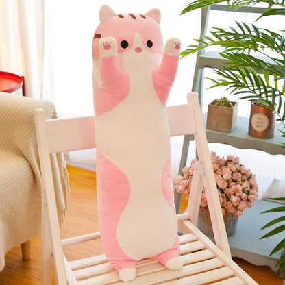 shangman Lovely Plush Cat Doll Cute Cartoon Soft Stuffed Kitten, Long Throw Sleeping Pillow (Pink,90cm/35.4in)
